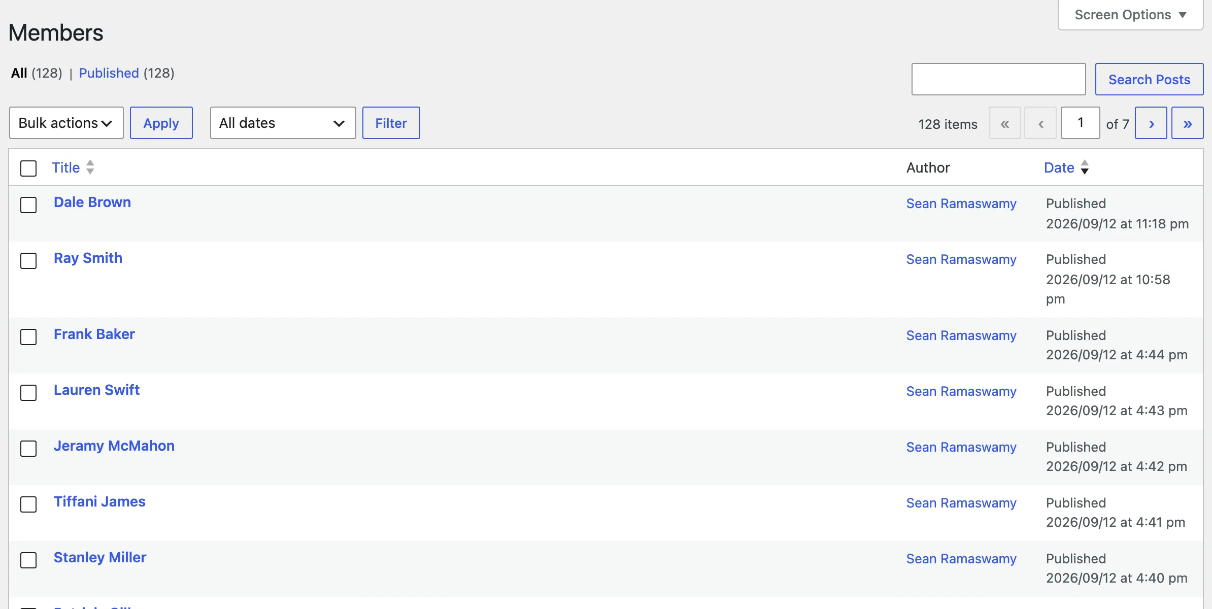 The Members list, one post per agent.